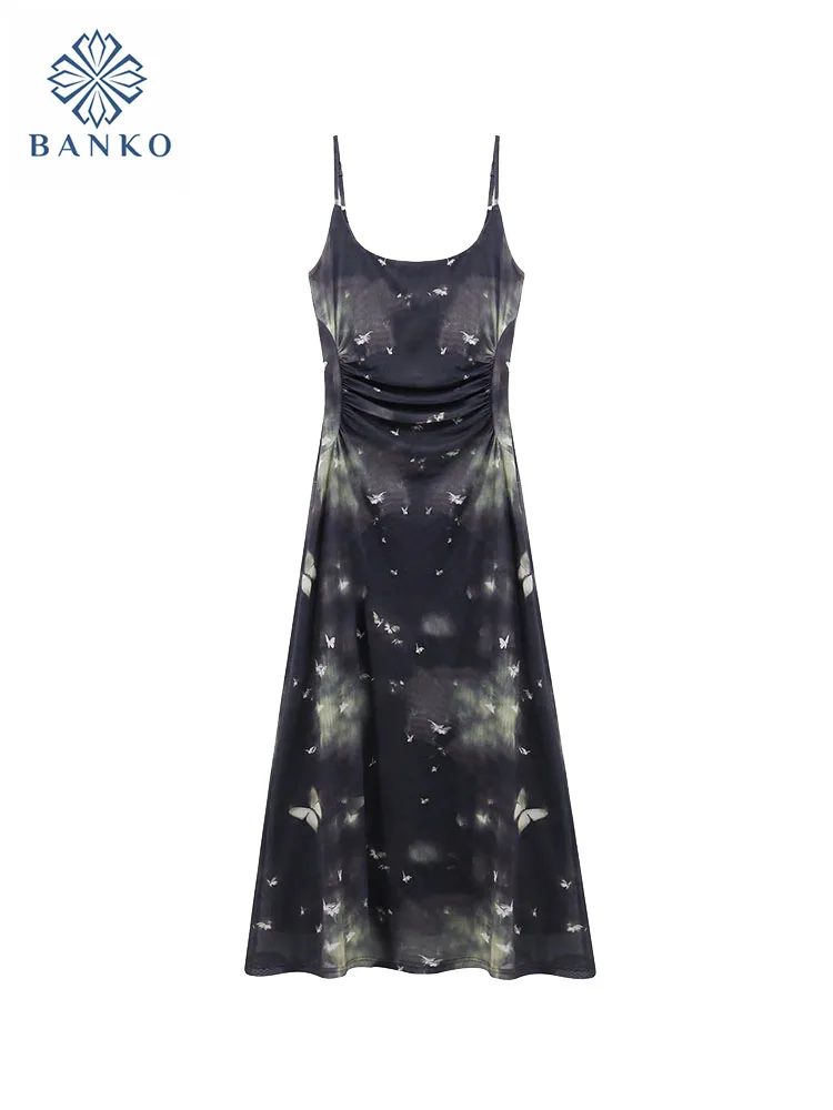 

Женское винтажное платье на тонких бретельках, черное платье в готическом стиле с принтом бабочки, элегантное платье для выпускного вечера, 2019
