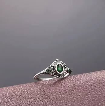 Vintage Silver Color Green Stone Crystal Rings for Women Girl's Retro Rings Engagement Wedding Ring Party Jewelry 1