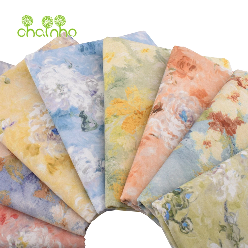 Chainho,Printed Plain Weave Poplin Cotton Fabric,DIY Quilting Sewing Material,Patchwork Cloth,Floral Series,2 Sizes,15PC217
