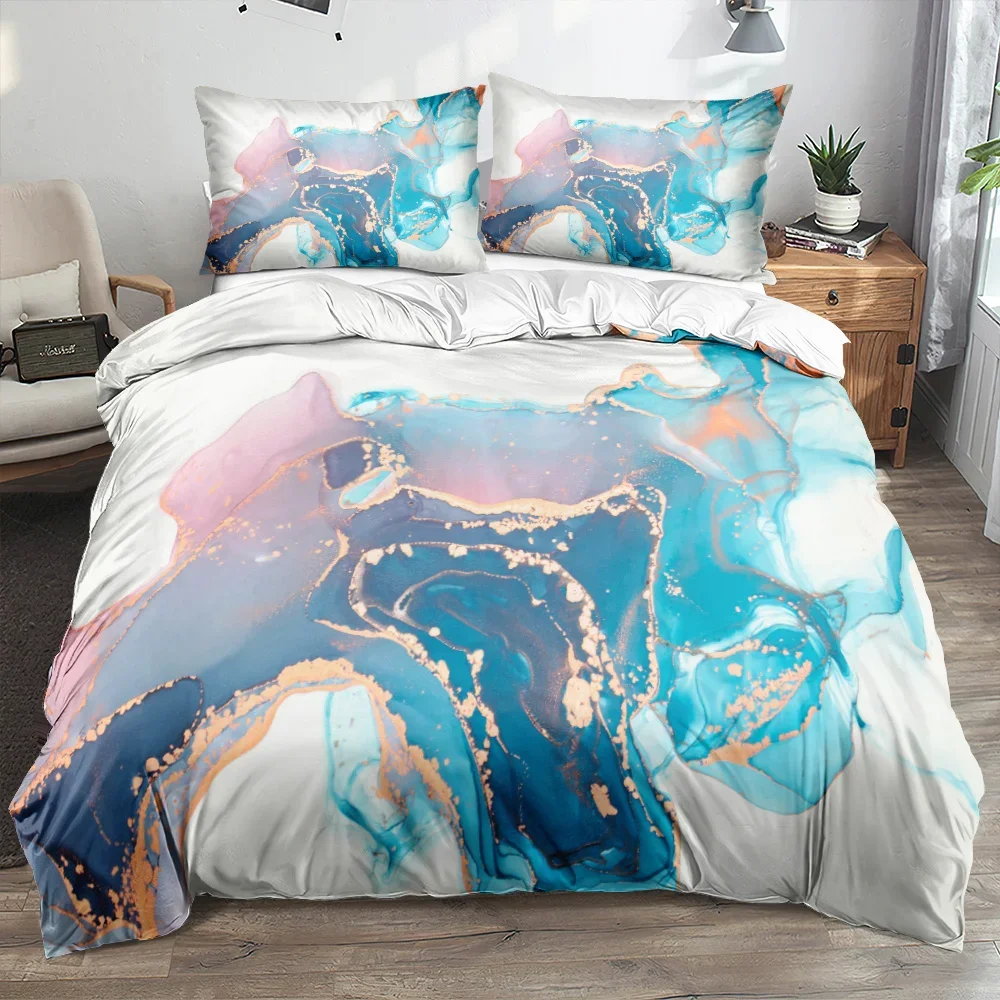 Classic 3D Marble Quilt Cover Set Bedding Sets Comforter Covers Pillowcases 3-Piece Duvet Cover Linens Bed 140x200 Bedspreads