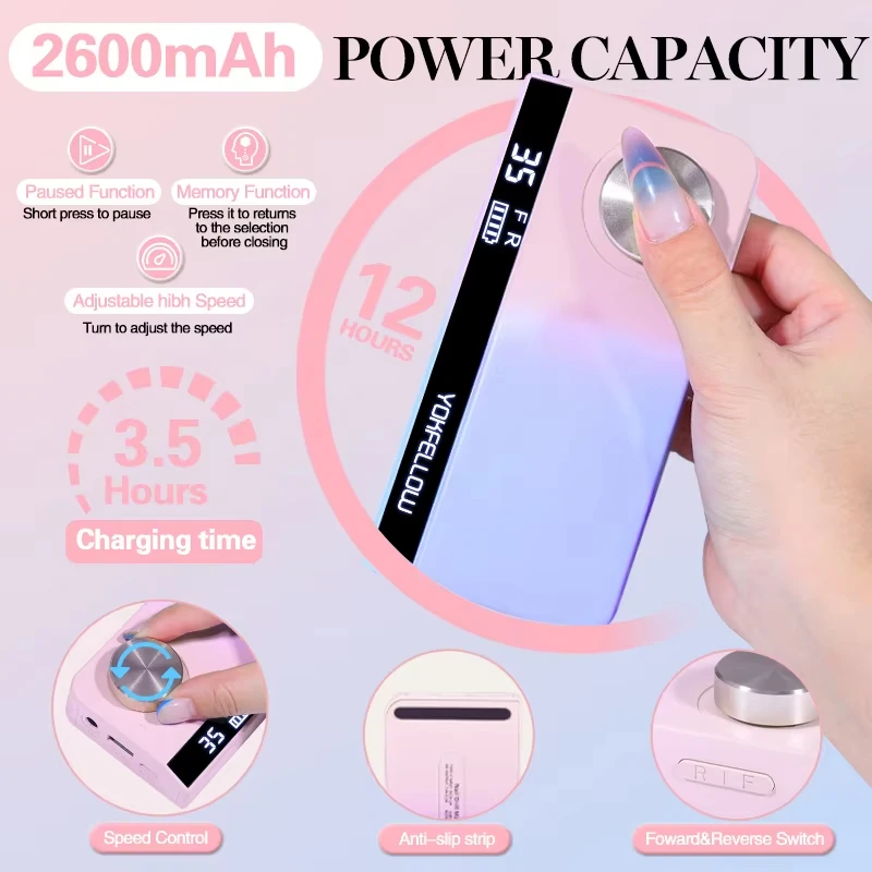 Rechargeable 35000RPM Electric  Professional Portable E File Machine for Acrylic Nail Natural Extension Gel Nails 3