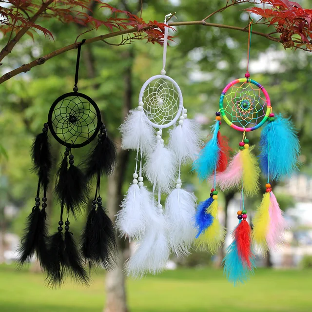 Atrapasueños grande hecho a mano, atrapasueños de plumas coloridas, adorno  de pared para dormitorio, decoración del hogar, regalo Rojo Verde