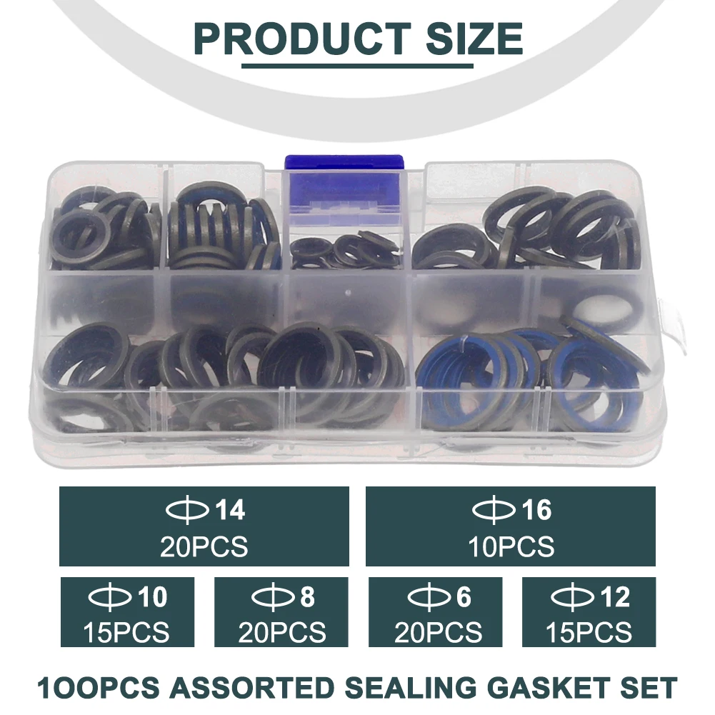 

100pcs/ 245pcs Assorted Sealing Gasket Set Combination Gasket M6 - M16 Repair Box Rubber High Grade High Quality