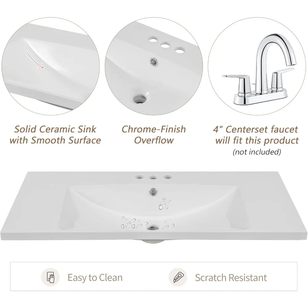 36 Inch Bathroom Sink with Sink, Standalone Single Basin Sink Set, Cabinet with 6 Drawers and Adjustable Shelves 6