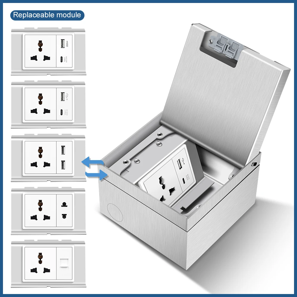 

Розетки VISWE 3pin USB C/2pin/Rj45, встраиваемая напольная розетка, подземная Нижняя коробка из нержавеющей стали 130*130 мм