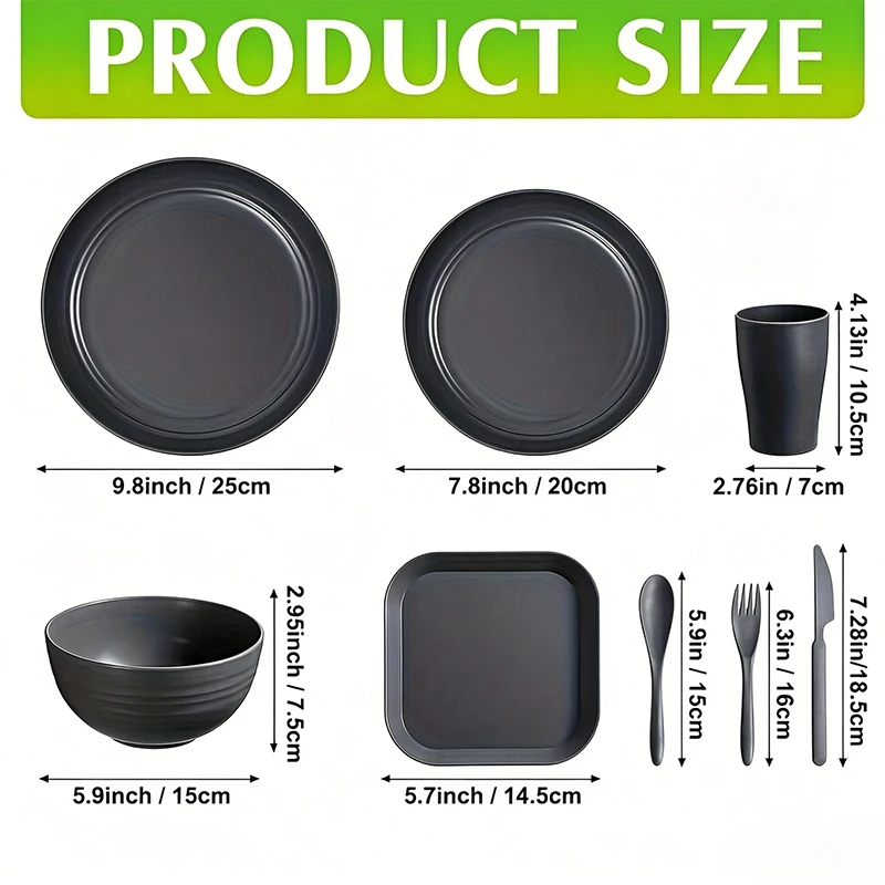 32/64pcs Wheat Straw Cutlery Set Bulk Plates Lightweight Dishes Cups Cutlery Dishwasher Microwave Safe For Camping Picnic 7
