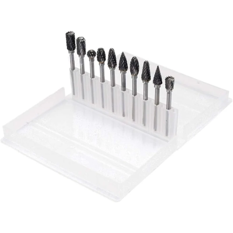 10개 텅스텐 카바이드 로터리 버 비트 2.35mm 샹크 듀얼 그릿 미세 조각 연마 커터 경질 합금 조각 도구