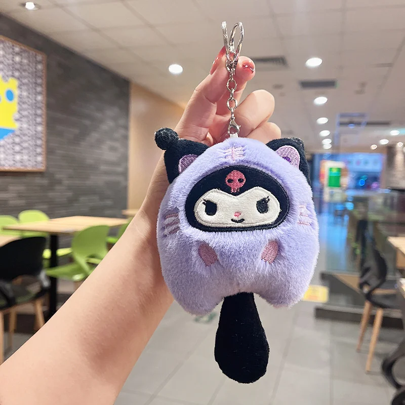 Plush Keychain Sanrios Melody Kuromi Pompom Purin Keychain Children Kittys Cinnamoroll Plush Keychains Toys Kawaii Pochacco Keyring Pendant Kid