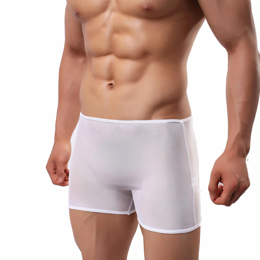 

Sexy Men Mesh Boxer Ultra-thin See Through Briefs Low Rise Silky Underwear Elasticity Breathable Underpants Solid Short Swimwear
