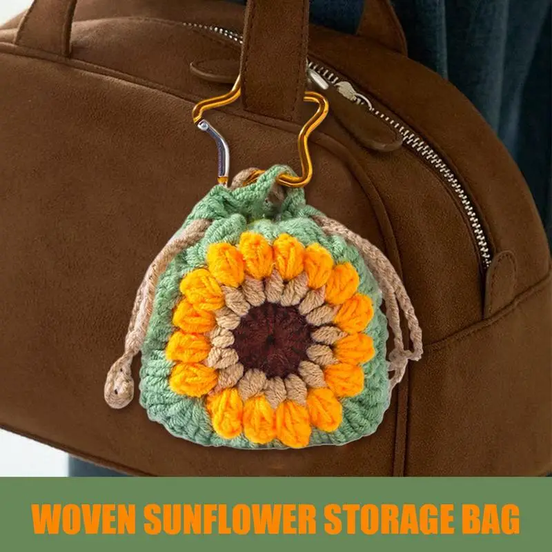 동전 지갑 키 체인 짠 해바라기 열쇠 고리 매력 휴대용 유행 Drawstrings..