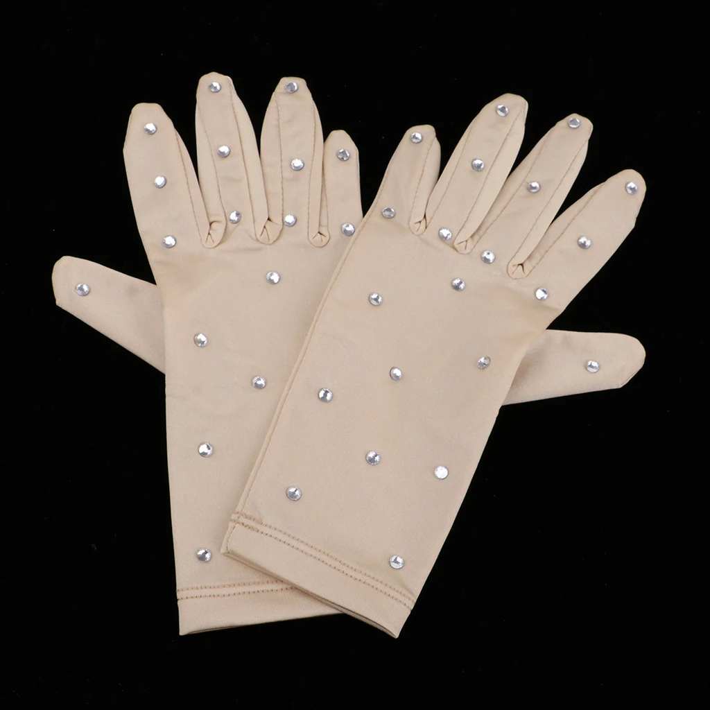 Women Figure Staking Gloves Elastic Girls Gloves Rhinestones Ice Figure Skating Competition Show Performance