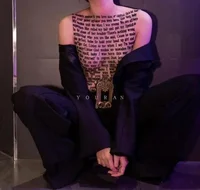 T-shirt Y2K à col rond pour femmes, style euro-américain, gaze, lettre, sexy, club, fibres, vêtements pour femmes, filles, Y 6