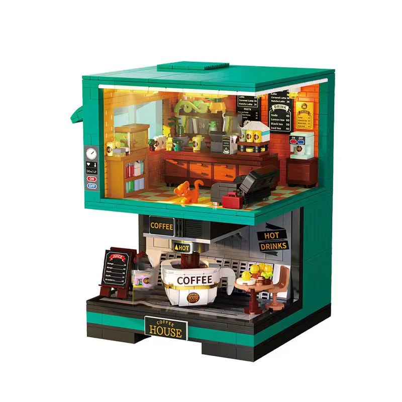 

Coffee Creative Park Train Store Micro Building Blocks Mini Shop Street View City Friend Bricks Set Children Toys Kids