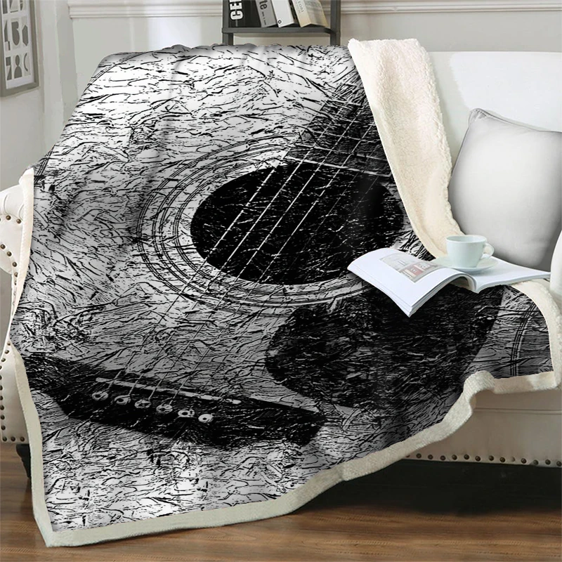 

Флисовое одеяло ретро-гитара с 3D принтом, шерпа, легкая стирка, толстый плед для путешествий, пикника, накидка для сна, плюшевые Пледы для кровати, кушетки