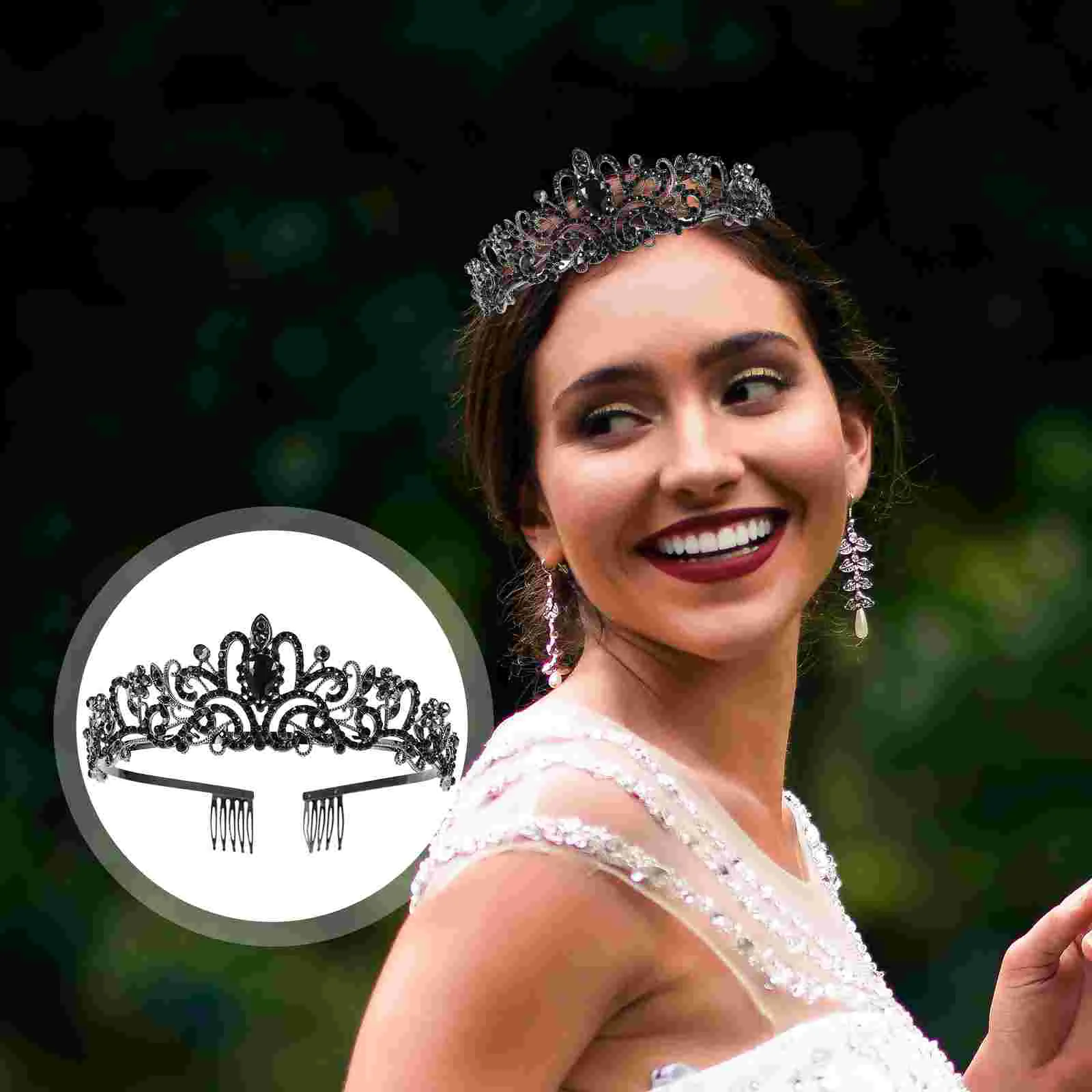 

Baroque, Vintage Baroque Tiara Rhinestone Headband Wedding Headdress for ( Black )