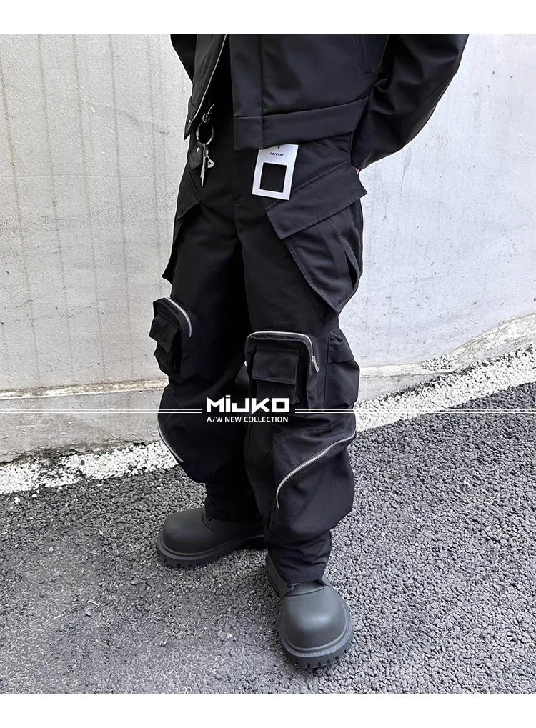 HKSH Men's Tide Punk Dark Overalls Spring Autumn Women Tactical Urban Leisure Cargo Pants Techwear Chic Pockets Wide Leg HK0411