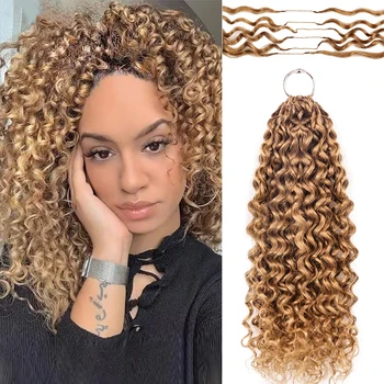 # 27 Extension per capelli umani a uncinetto biondo miele, senza nodi, pre-separati, ondulati, 12-18 pollici, ricci, per stile Boho