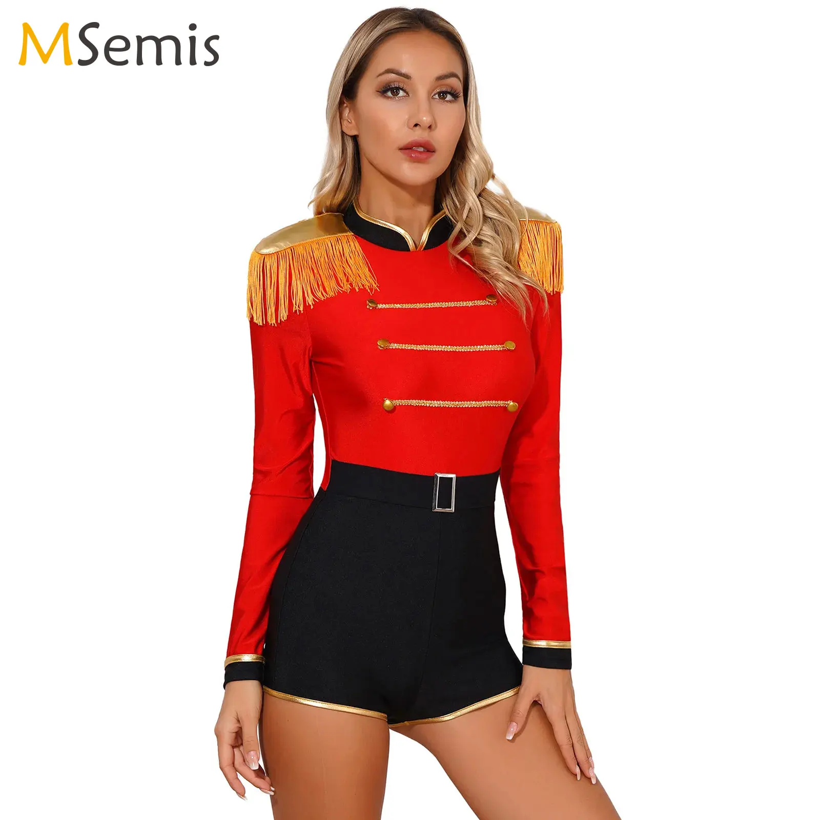 macac-o-ringmaster-de-circo-feminino-bodysuit-com-frangas-de-veludo