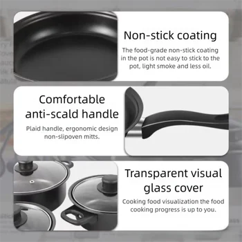13pcs Durable Non Stick Cookware Set Multifunctional Kitchen Utensil Soup Milk Pot Maifanstone Frying Pan Household 6