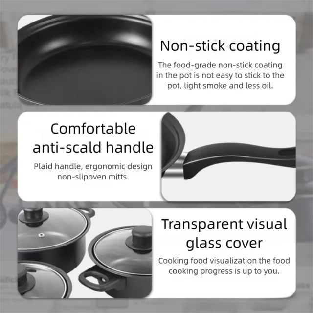 13pcs Durable Non Stick Cookware Set Multifunctional Kitchen Utensil Soup Milk Pot Maifanstone Frying Pan Household 6