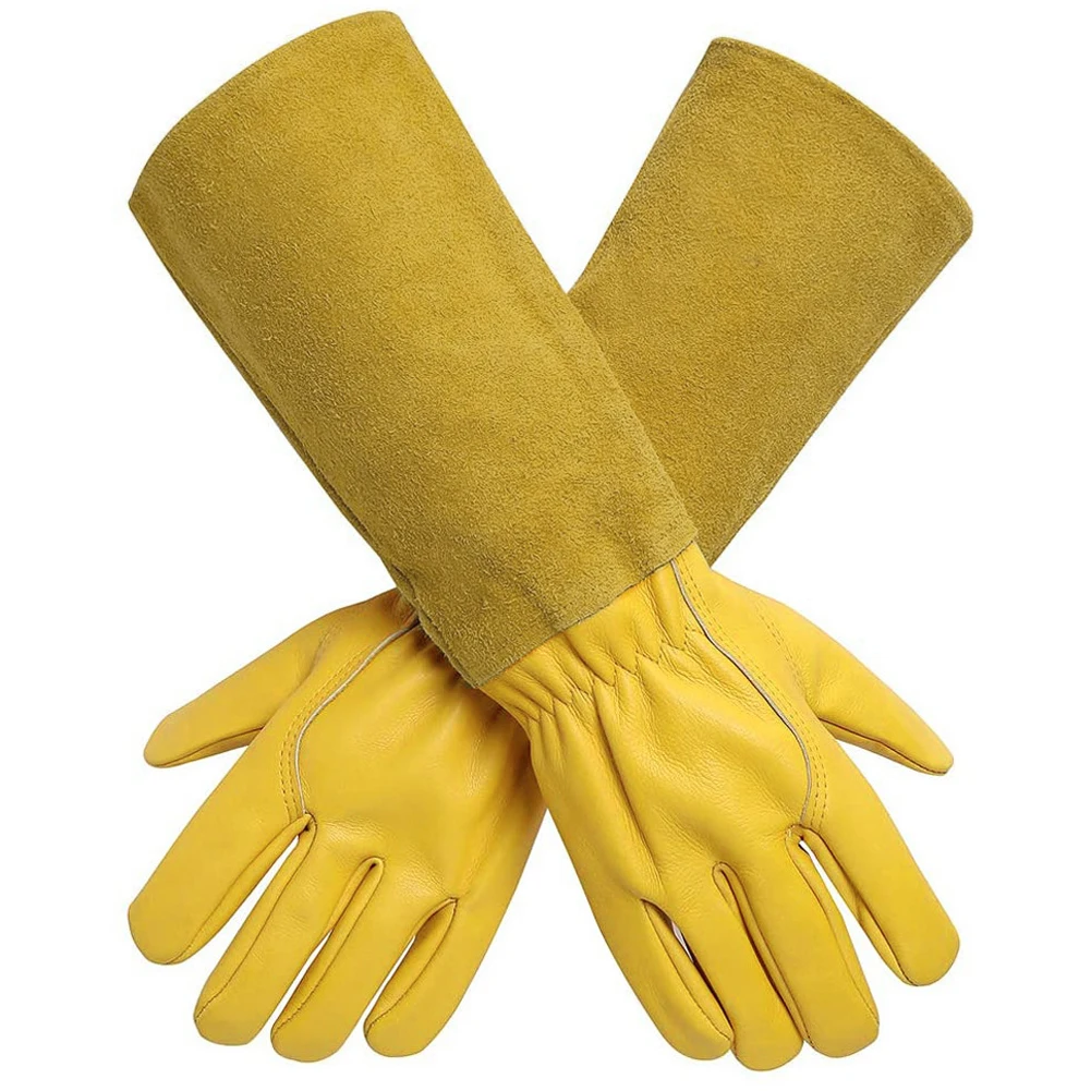 1 Pair Long Thorn Proof Rose Pruning Gloves Breathable Gardening Gloves Leather Labor Protection Long Elbow Gloves for Women Men 4