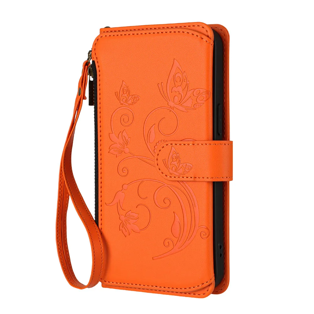 Elegant Zipper Wallet Flip Case with Card Slots and Stand Function