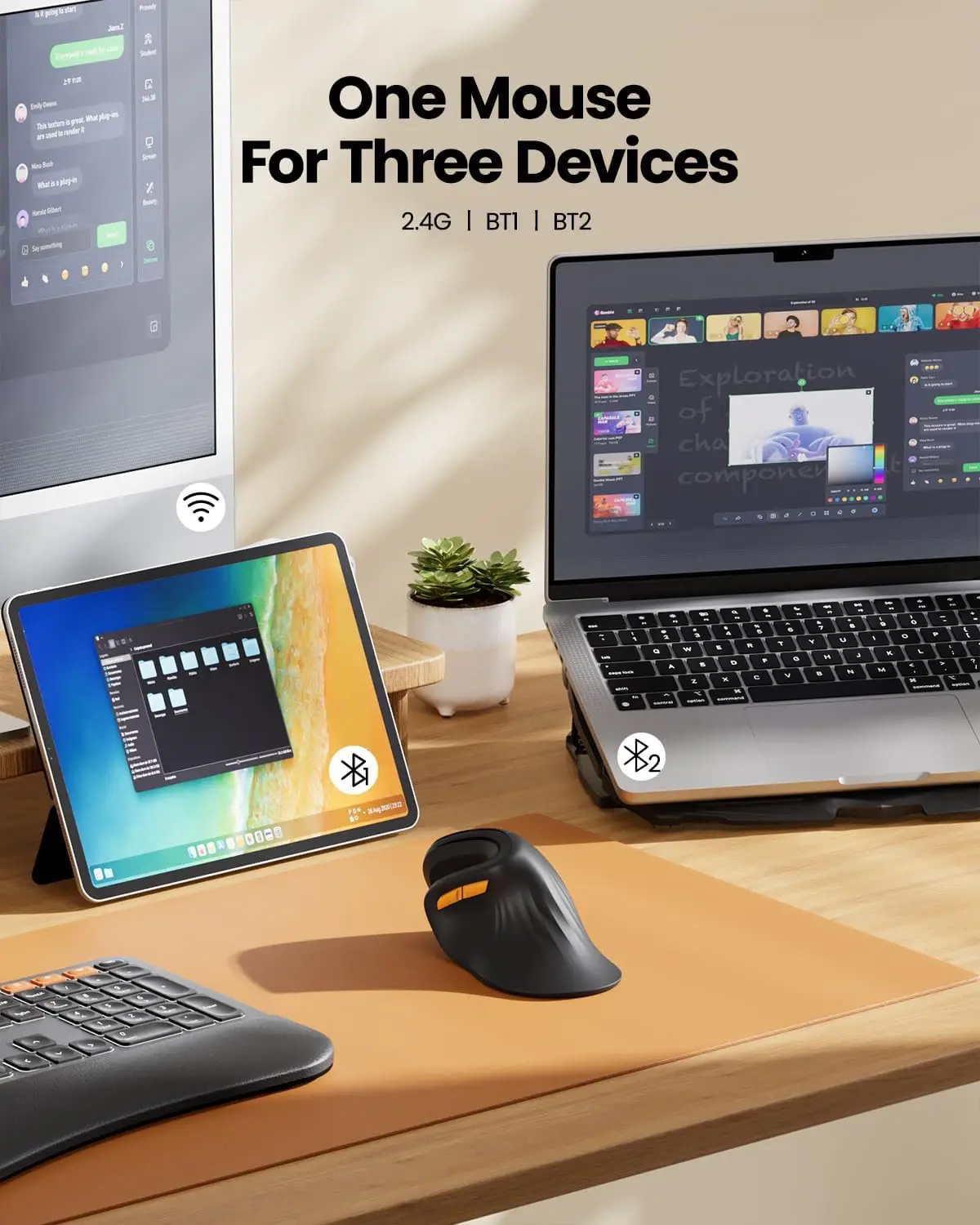 ProtoArc Wireless Ergonomic Rollerball Mouse Rechargeable for Windows Mac iPad Office Bluetooth Trackball Mouse