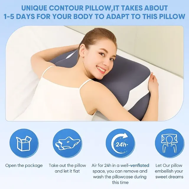 Ergonomic memory foam butterfly neck pillow, C-shaped/adjustable dual height, transparent cover support - side/supine/pillow sle 3