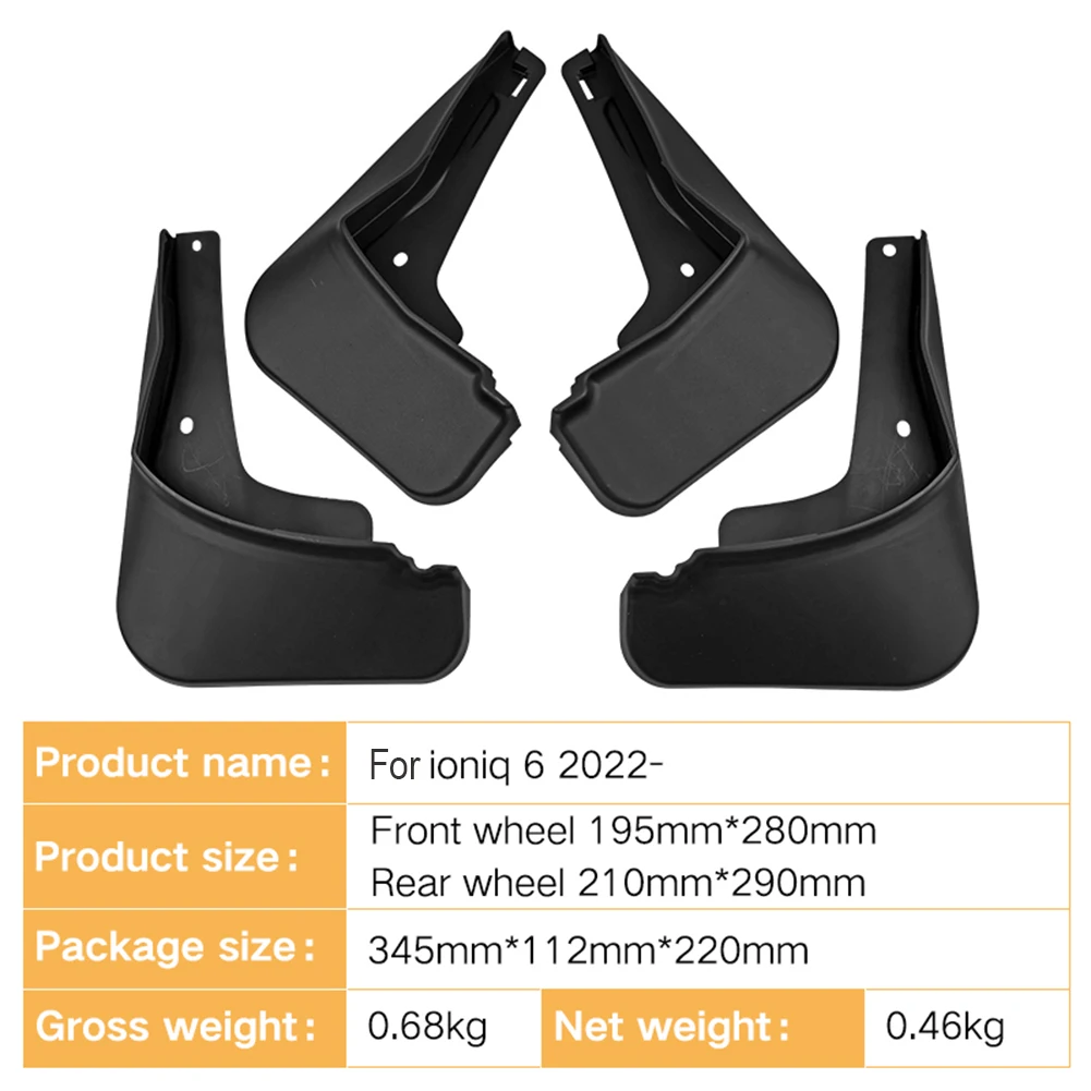 

4pcs Black ABS Splash Guards Mudguards Suitable For Hyundai Ioniq 6 2022+ Car Front And Rear Tire Fenders 195x280mm 210x290mm