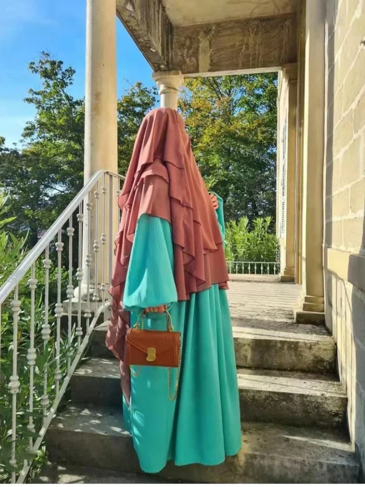 Long Khimar Ramdan Eid Muslim hijab headscarf muslim headwear head scarf Long Hijab Headcarf Women 3 Layers Jubha Islamic Clothing Hijabs Musulman Prayer Garment