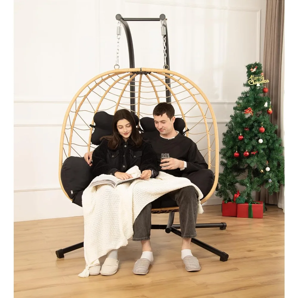 

Egg Chair, Double Indoor/Outdoor Wicker Swing Hammock Foldable Hanging Loveseat with Stand, 700LBS Capacity Egg Chair