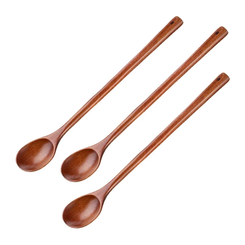 

3 Pcs Wooden Mixing Spoons Kitchen Soup Serving Spoons Long Handle Cooking Spoons For Kitchen Stirring Serving Cooking