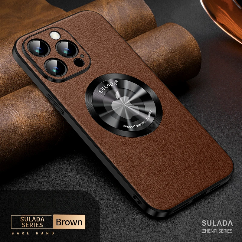 For Iphone 15 Pro Case Luxury Leather Phone Case for Iphone 13 12 14 Pro Max Plus Promax Magnetic Cow Skin Texture Phone Cover