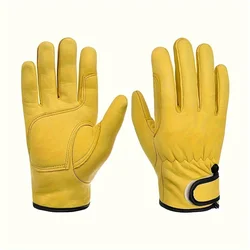 Premium Soft Leather Multi - Use Gloves - Ideal for Gardening, Sports, Motorcycling, and Driving (Yellow)
