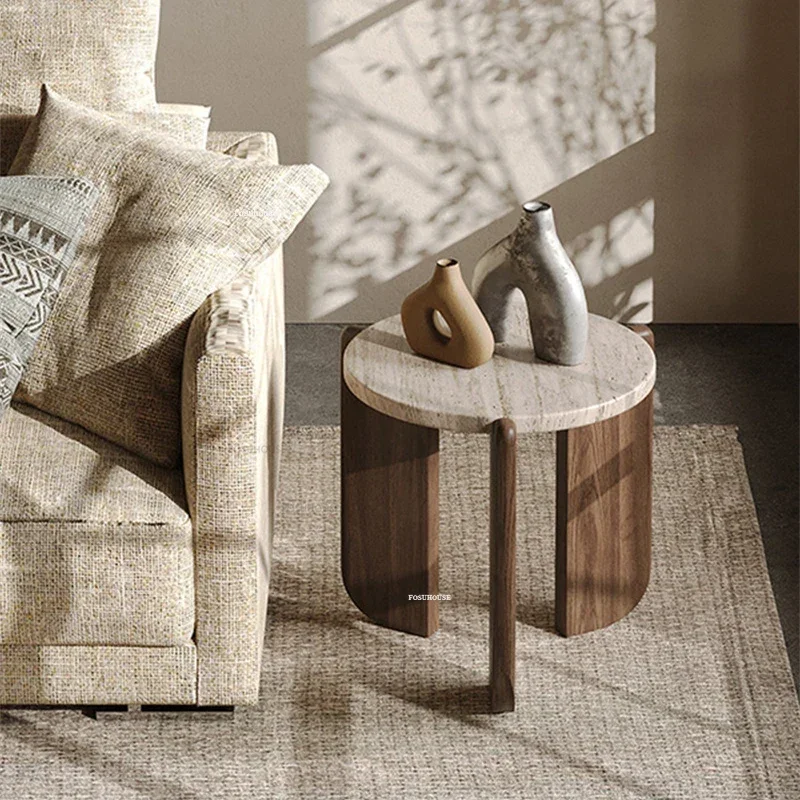 Nordic Solid Wood Coffee Table Household Travertine Side Table Creative Light Luxury Living Room Coffee for Caf&eacute; Furniture