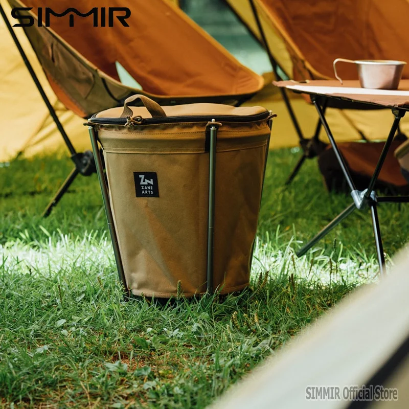 Self-Drive Camping Barbecue Cleaning BBQ Portable Cylinder Camping Trash Can Collapsible Storage Compressible Drum Canvas Can Camping Trash Bin Camping Storage Bag Storage Bag