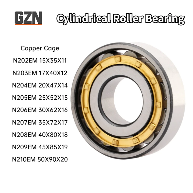 

1PCS Single Row Cylindrical Roller Bearing N202EM N203 204 205 206 207 208 209 210EM Copper Cage Motor High Speed And Low Speed