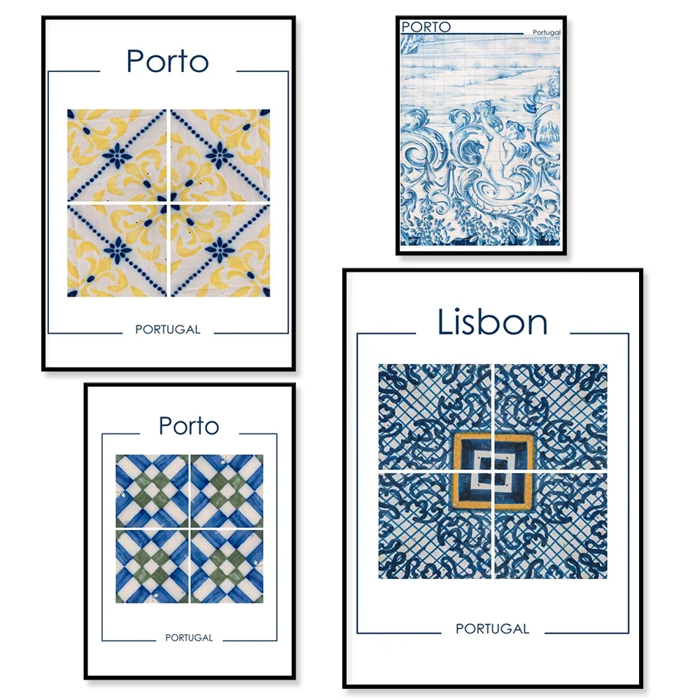 Porto, Lisbon, Portugal photo poster, portuguese tile art canvas print, porto poster art, city landmarks poster, blue tile art