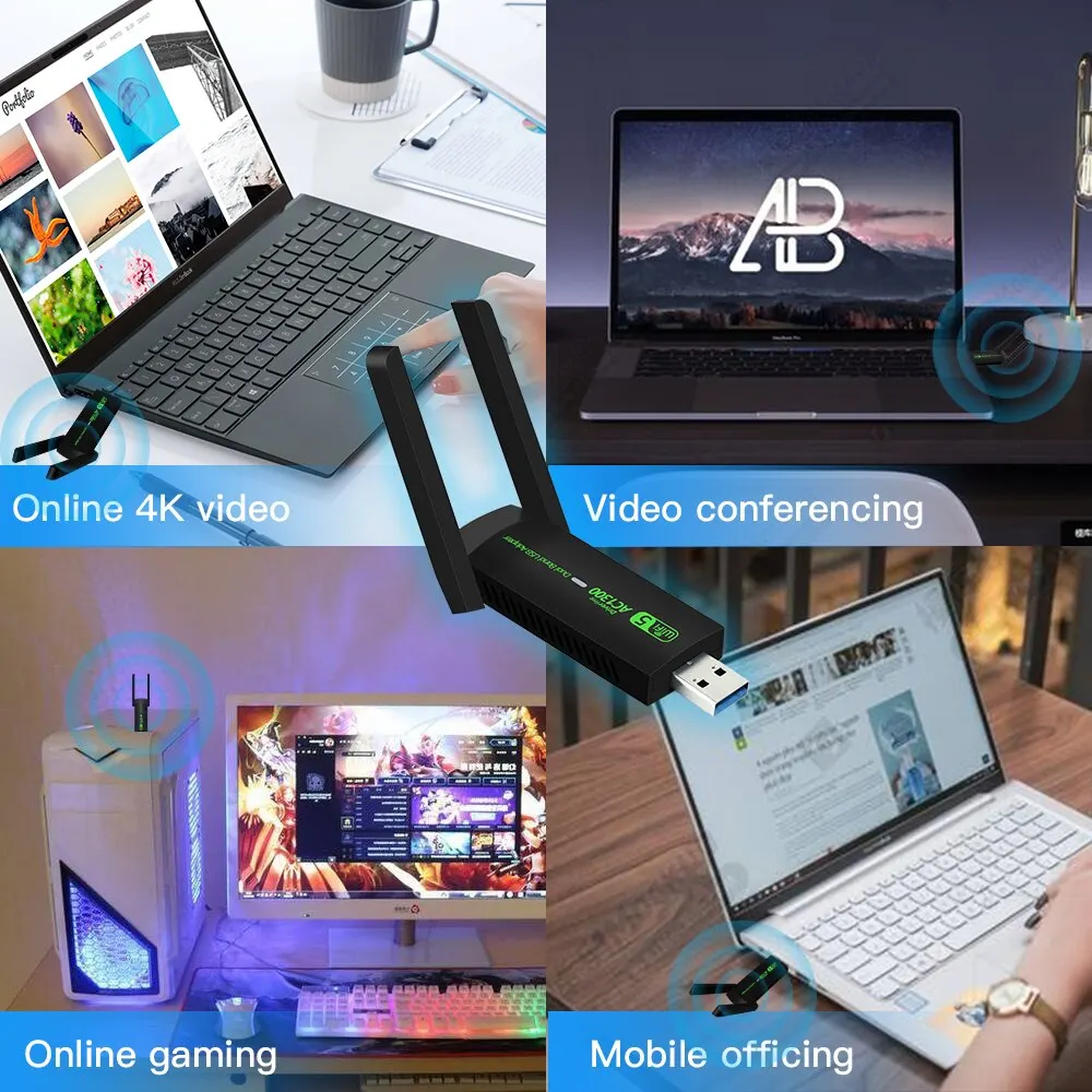 1300Mbps WiFi USB Adapter Dual Band 2.4G/5Ghz Wi-Fi Dongle 802.11AC Powerful Antenna Wireless Receiver For PC/Laptop Driver Free — view 4