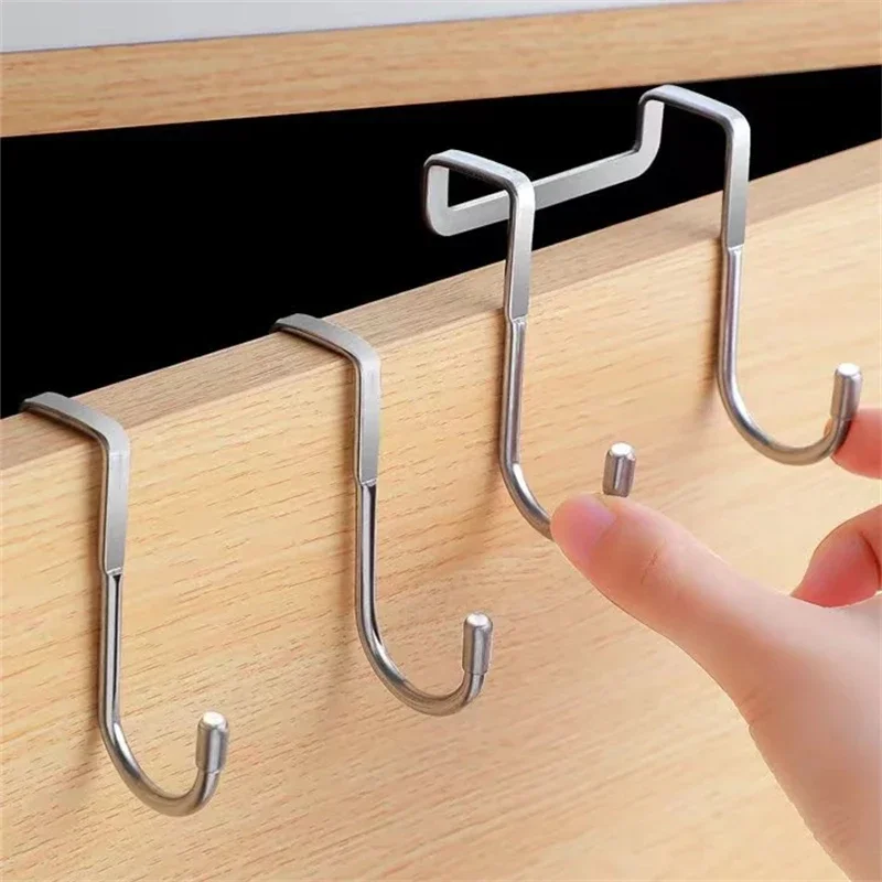 Double S-Type Hook Stainless Steel Cabinet Door Multi-Purpose Hook Towel Hanger Hat Holders Clothing Storage Racks Bathroom Tool 1
