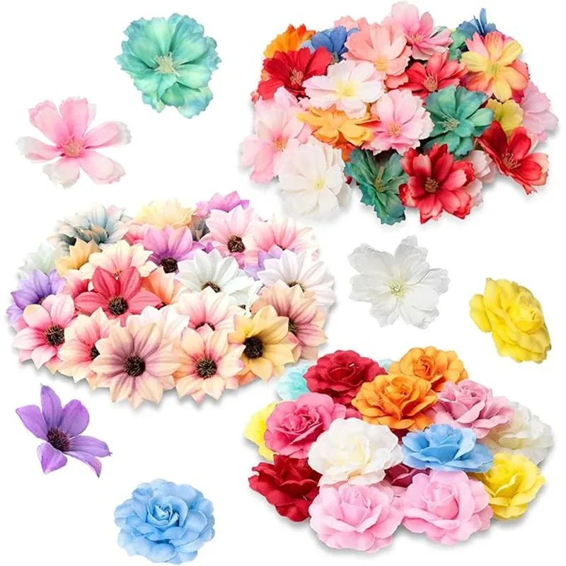 50 Stück künstliche Blumen aus Seide, gefälschte Blumenköpfe für Heimdekoration, Hochzeitsdekoration, DIY-Partyzubehör, Kranz, Basteln, Geschenkzubehör – Detail 14