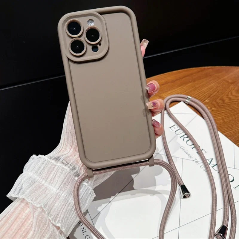 Emlivi Custodia per iPhone 12 Pro Max, con tracolla in nylon morbido silicone TPU con cordino da appendere, custodia antiurto con cinturino per iPhone 12 Pro Max, verde militare