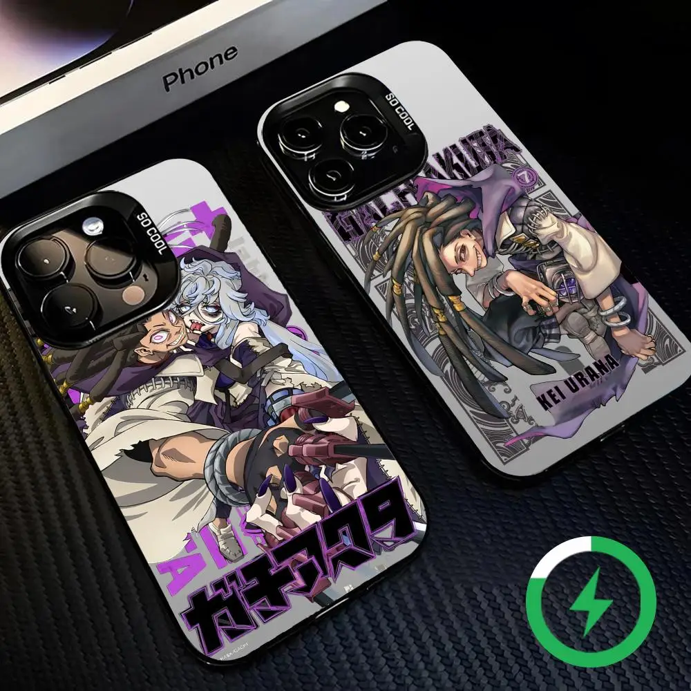 Black Magnetic Anime Phone Case with Colorful Silver Design