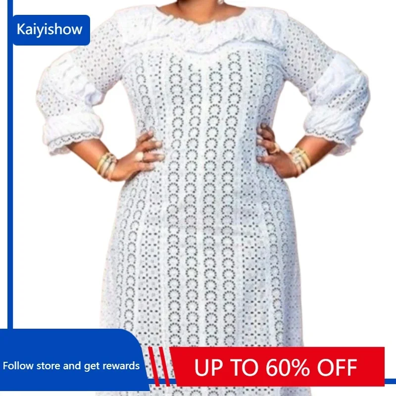 

Elegant African Elegant Dresses for Women White Hollow Out 2023 Muslim Fashion Abayas Dashiki Robe Kaftan Long Maxi Dress M-5XL
