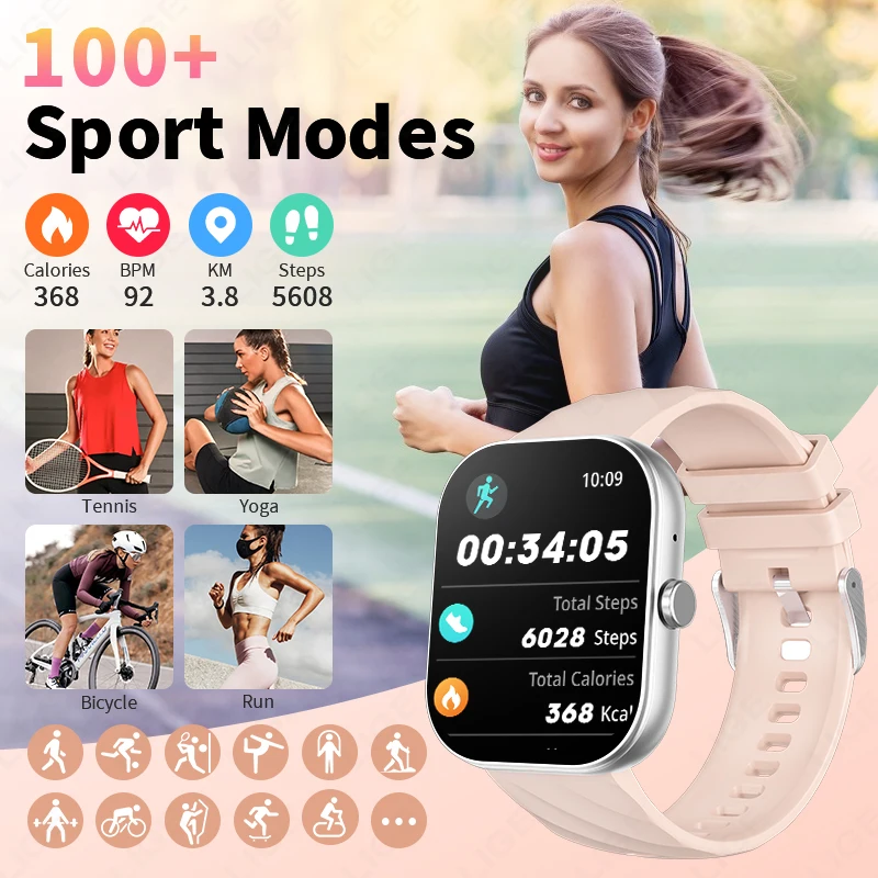 LIGE Women Smart Watch 2.01 inch Bluetooth Call Men Voice Assistant Heart Rate Monitor Sleep Tracker Smartwatch For Android IOS