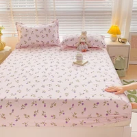 Purple Flower Bed Sheets Single/Queen/King Size Fitted Bed Sheet with Elastic Band drap de lit High Quality Mattress Cover 180 1