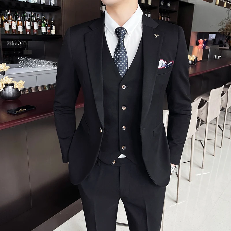 

Men Slim Business Casual Suits Dress Three-piece Set Jacket Pants Vest / Male Wedding Groom Blazer Coat Trousers Waistcoat