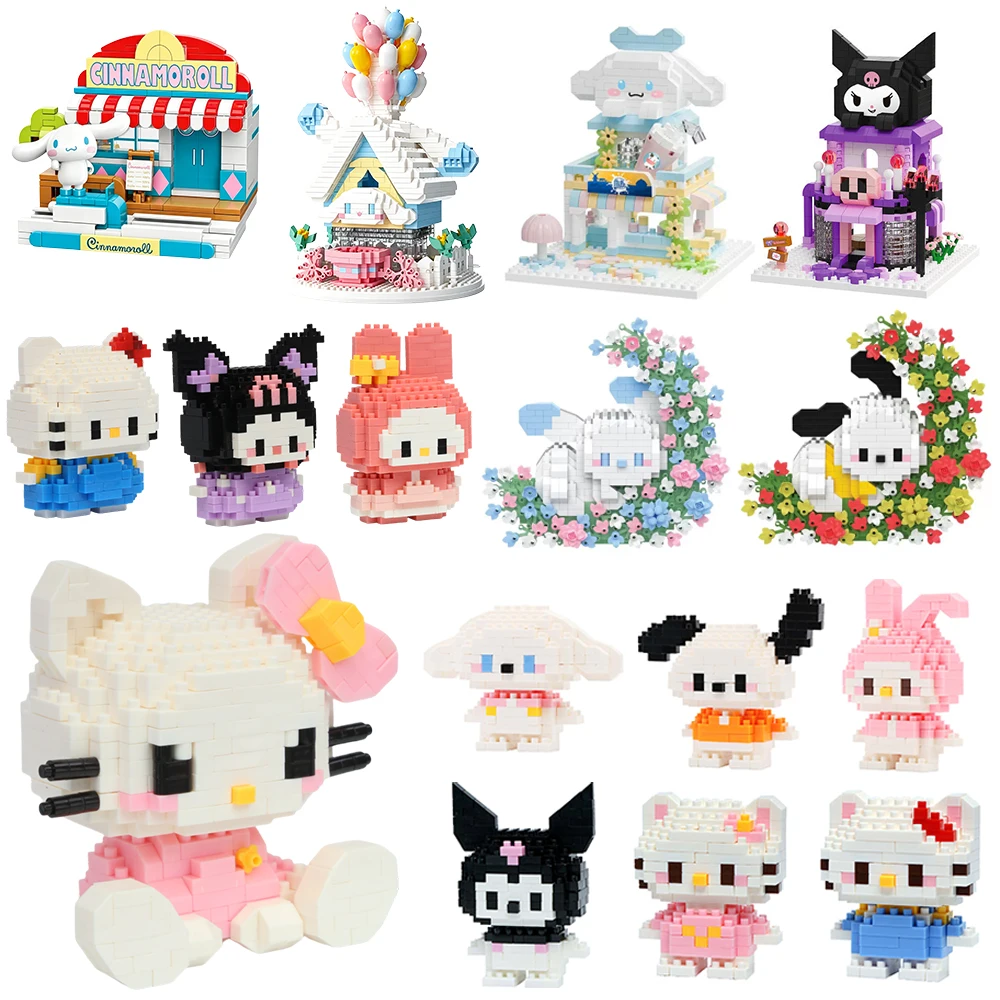 Sanrio Bausteine Kuromi Micro Hello Kitty Kleinteilige Zusammengesetzte Bausteine Cinnamoroll Spielzeug DIY Bausteine