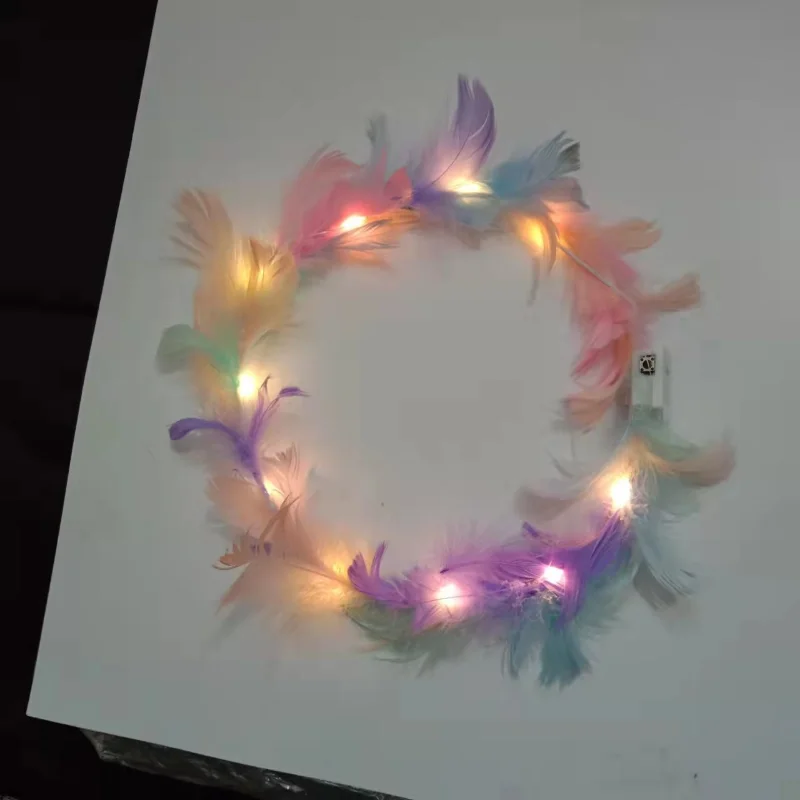 Glow Headband Luminous Hair Bands Adjustable LED Light Party Favors Feather Wreath Hairband for Wedding Birthday Glow Party Hair Accessories 1pc