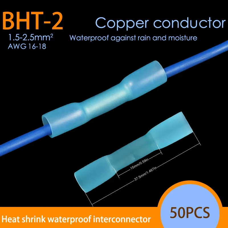 20/50 PCS Heat Shrink Connectors Insulated Waterproof Crimp Terminals Seal Butt Electrical Wire Connector 22-18 AWG